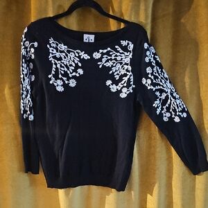 Embroidered Rain & Rose Black Sweater